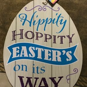 Rustic Wooden Egg Sign for Easter-Hippity Hoppity
